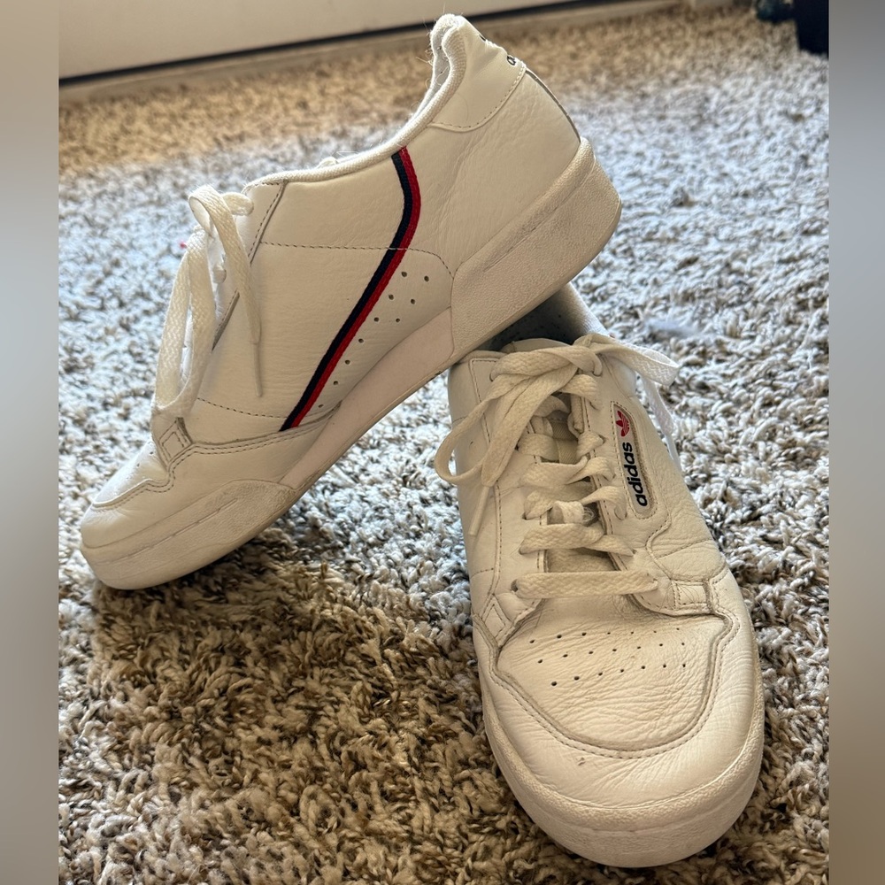 Adidas Men's White and Red Stripe Sneakers